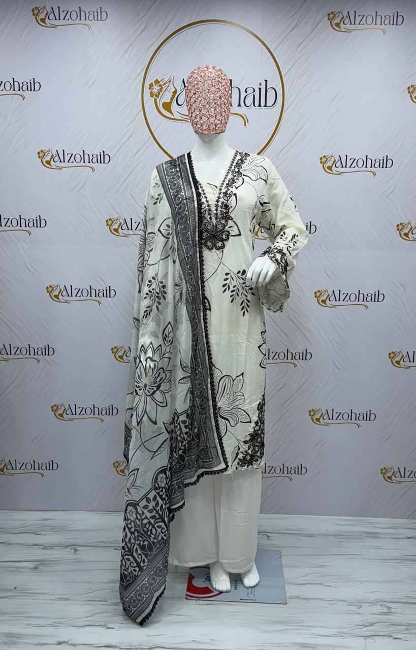 Alzohaib Pakistani Suit By Fashid Stylish Beautiful Colourful Printed & Embroidered Party Wear & Occasional Wear Pure cotton Dresses At Wholesale Price